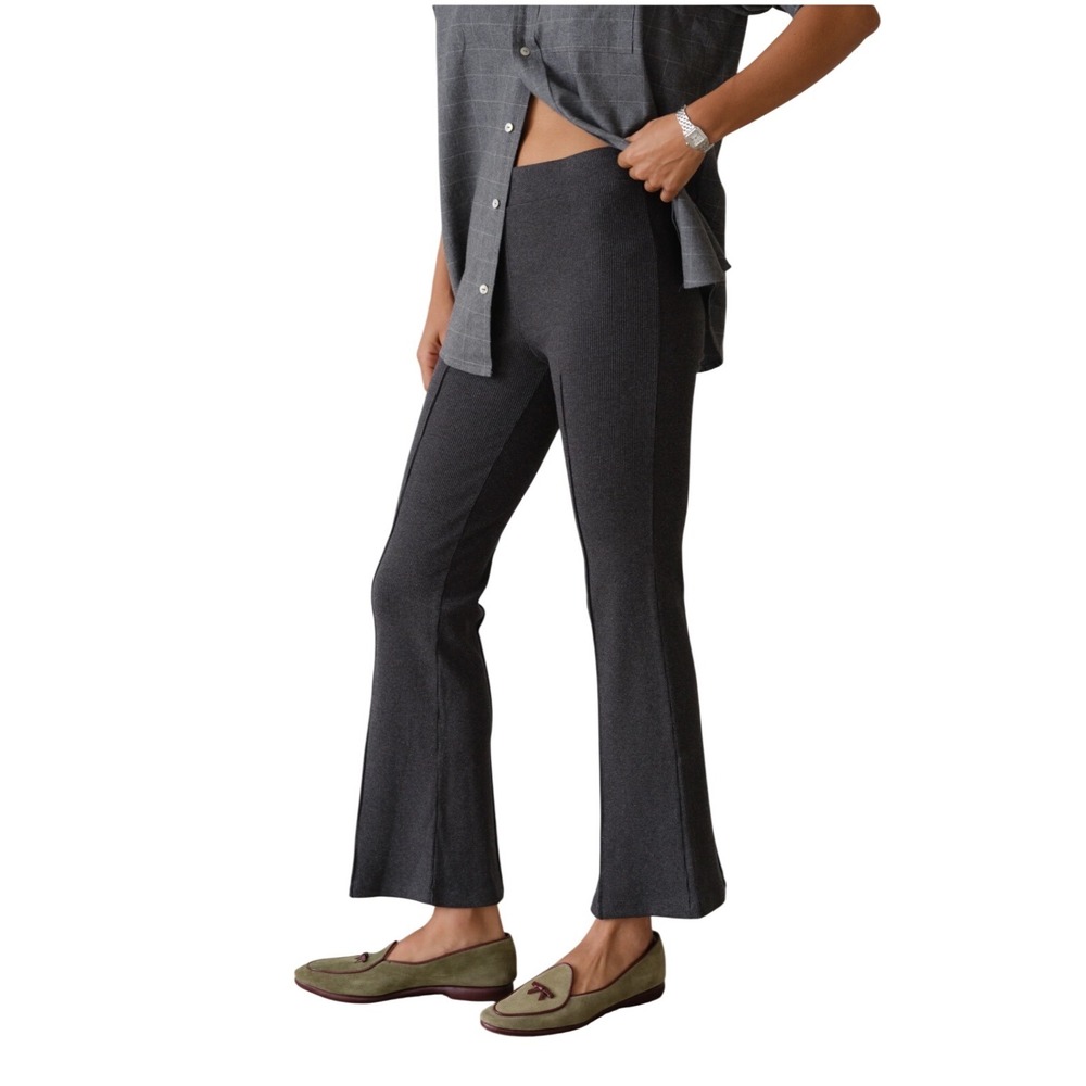 DONNI. The Rib Kick Flare Pants Charcoal Grey Ribbed Knit Cropped Size M